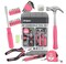 Pink Household DIY Tool Kit for Women (25 Pieces). Small Mini Tool Box Set of Basic Ladies Tools for the Home and Office